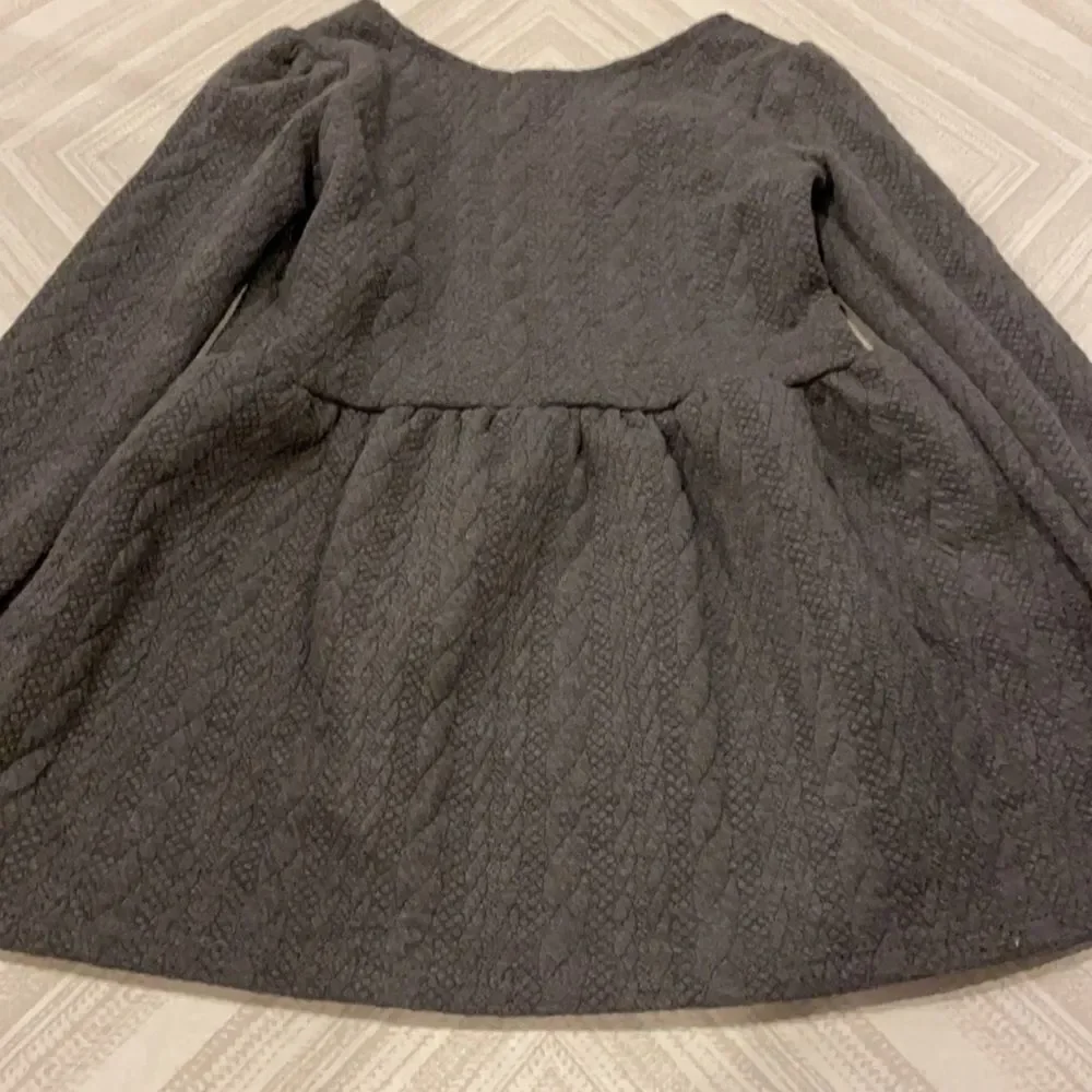 Nanette Lepore Girls Grey Textured Long Sleeve with Two Bows Dress